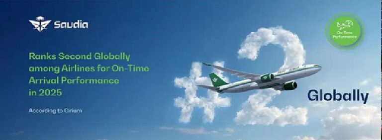 Saudia ranks second globally in on-time arrival performance for 2025